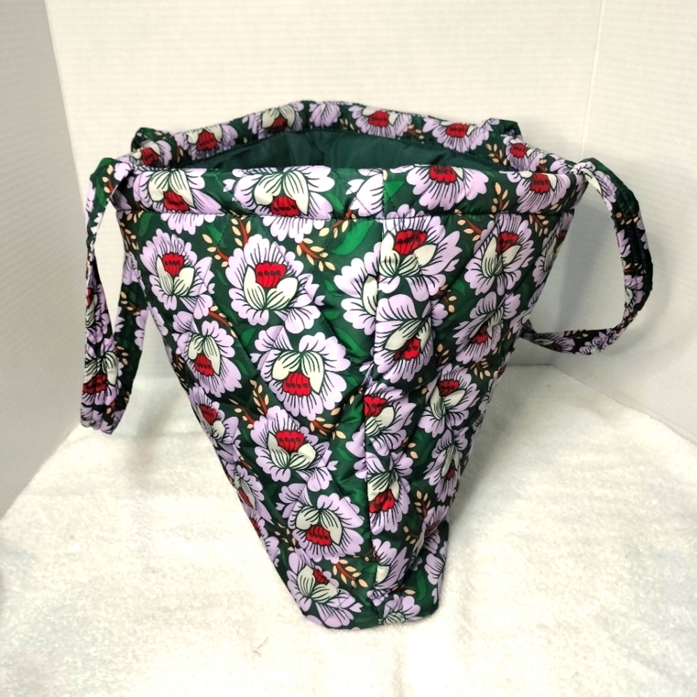 Vera Bradley Floral Tote Bag Lotus Sea Moss Zip Top Medium Quilted - Picture 2 of 6